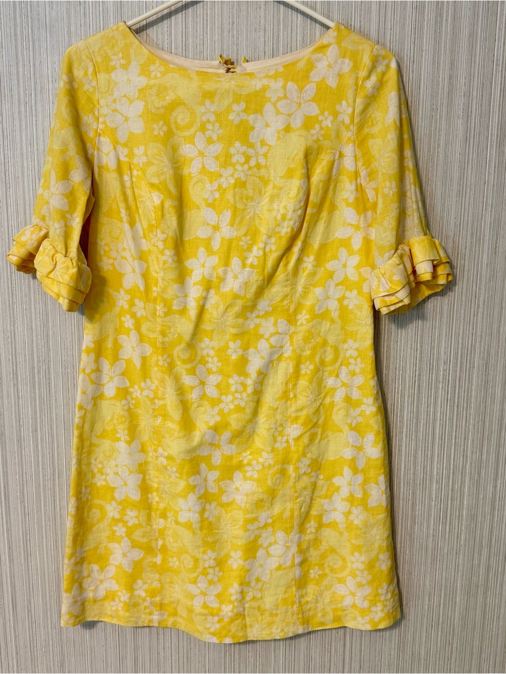 VINTAGE Lilly Pulitzer Linen Floral Ruffle Sleeve Dress Size 0